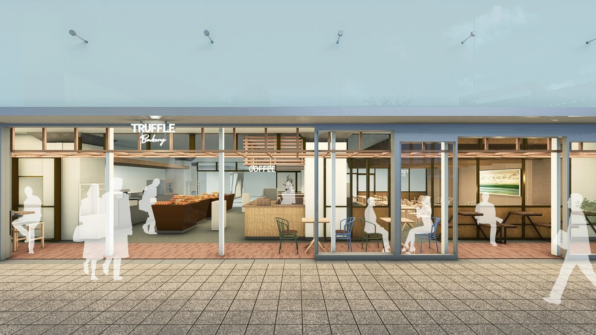 モダンなベーカリーとコーヒーショップの外観