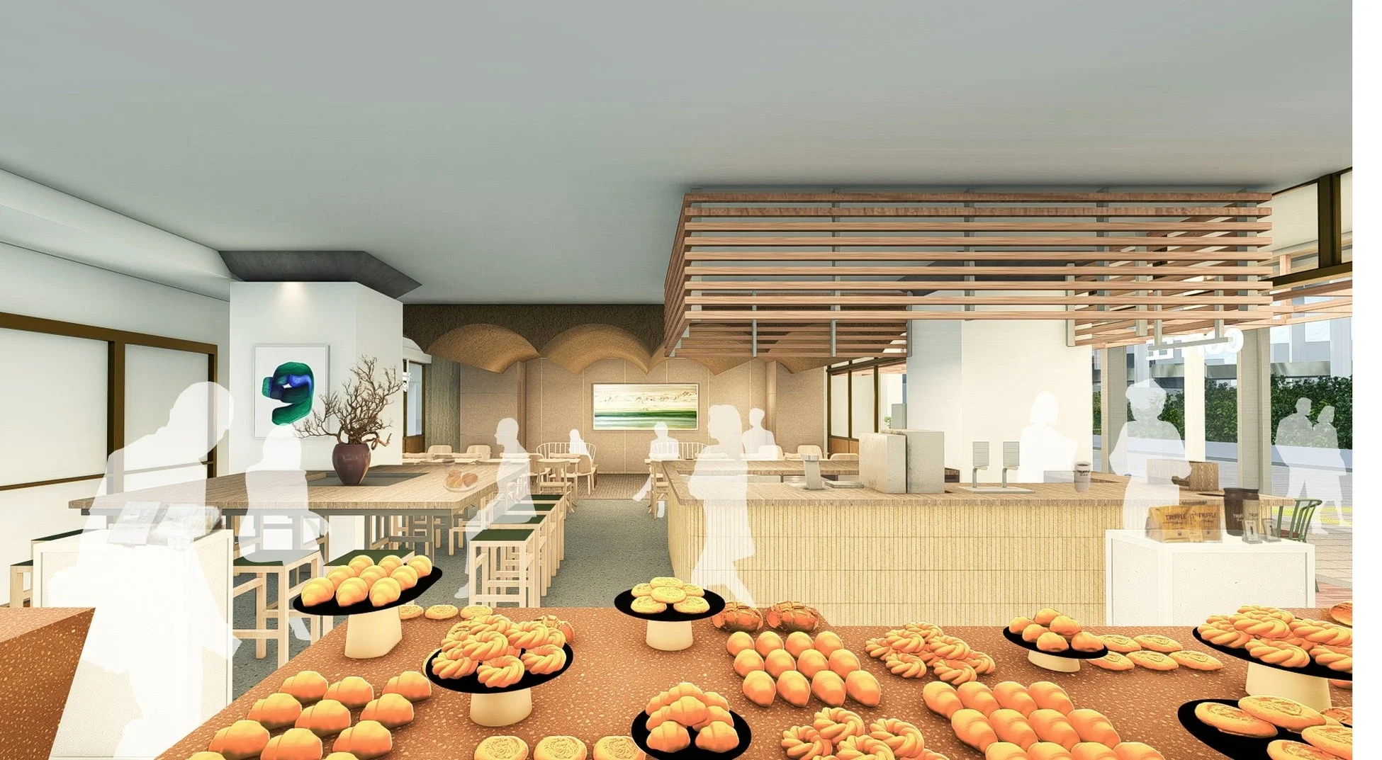 モダンなベーカリーカフェの店内の様子