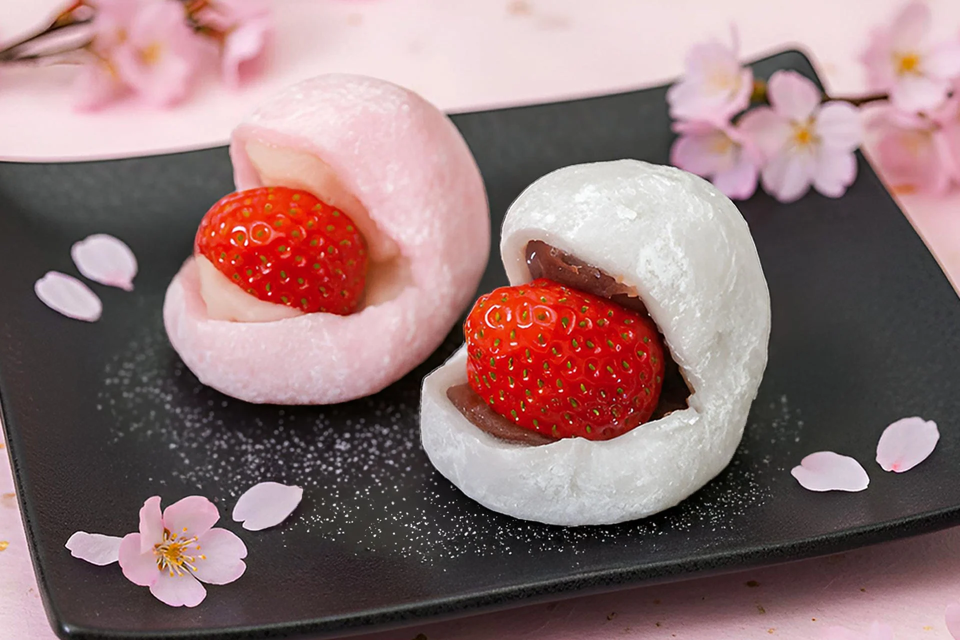 ピンクと白のいちご大福